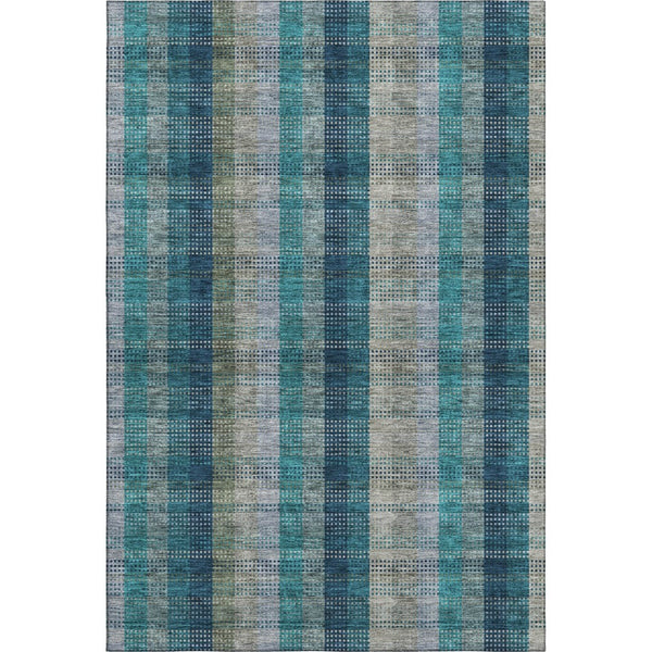 HomeRoots 9' X 12' Stylish Teal Olive Green Plaid Washable Area Rug with UV Protection for Every Room 676511