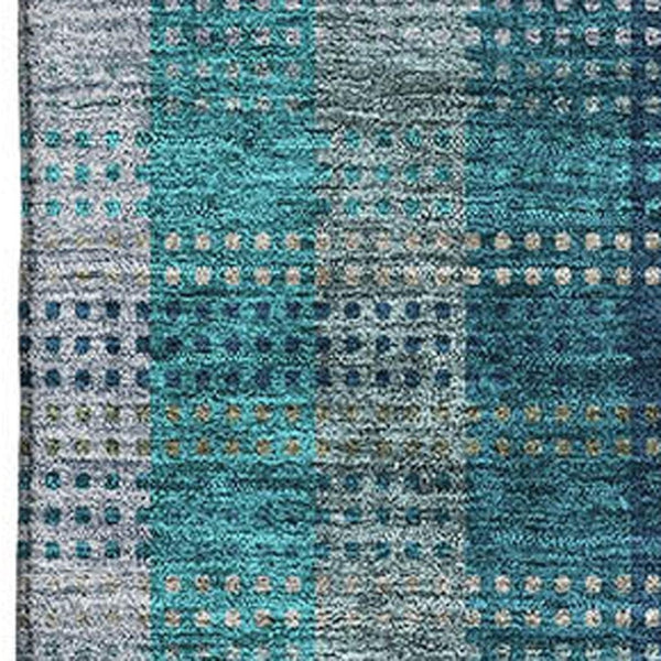 HomeRoots 9' X 12' Stylish Teal Olive Green Plaid Washable Area Rug with UV Protection for Every Room 676511