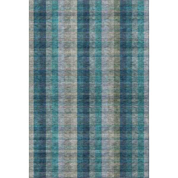 HomeRoots 9' X 12' Stylish Teal Olive Green Plaid Washable Area Rug with UV Protection for Every Room 676511