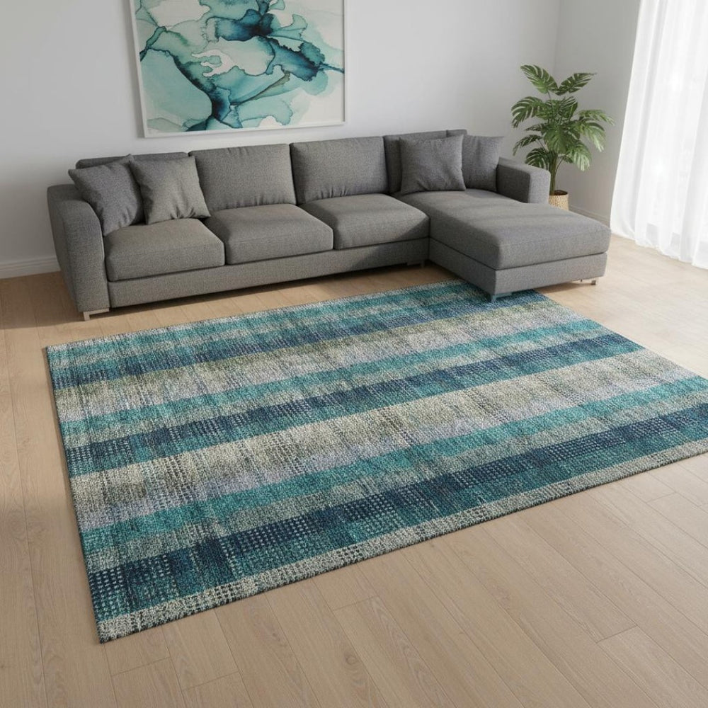 HomeRoots 10' X 14' Stylish Teal Olive Green & Taupe Plaid Washable Area Rug with UV Protection for Homes 676512