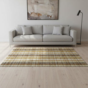 HomeRoots 5' X 8' Washable Wheat Ivory Copper Plaid Area Rug – Durable, Stain Resistant, UV Protected Design 676514