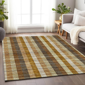 HomeRoots 5' X 8' Washable Wheat Ivory Copper Plaid Area Rug – Durable, Stain Resistant, UV Protected Design 676514