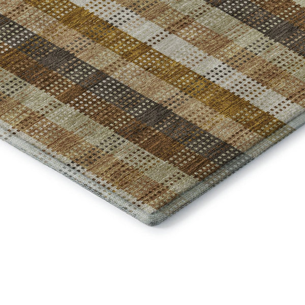 HomeRoots 5' X 8' Washable Wheat Ivory Copper Plaid Area Rug – Durable, Stain Resistant, UV Protected Design 676514