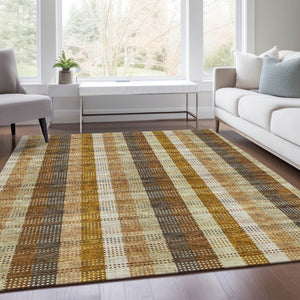 HomeRoots 5' X 8' Washable Wheat Ivory Copper Plaid Area Rug – Durable, Stain Resistant, UV Protected Design 676514