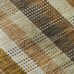 HomeRoots 8' Washable Round Rug in Wheat Ivory & Copper Plaid - UV Protected, Stain Resistant, Durable Design 676515