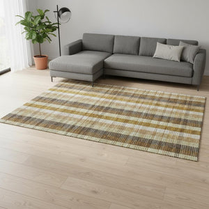 HomeRoots 8' X 10' Wheat Ivory & Copper Plaid Washable Area Rug with UV Protection for Modern Homes 676516