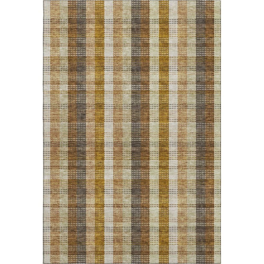 HomeRoots 8' X 10' Wheat Ivory & Copper Plaid Washable Area Rug with UV Protection for Modern Homes 676516