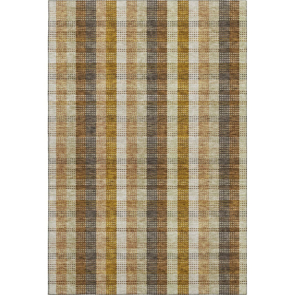 HomeRoots 9' X 12' Wheat Ivory & Copper Plaid Washable Area Rug with UV Protection for Homes & Patios 676517