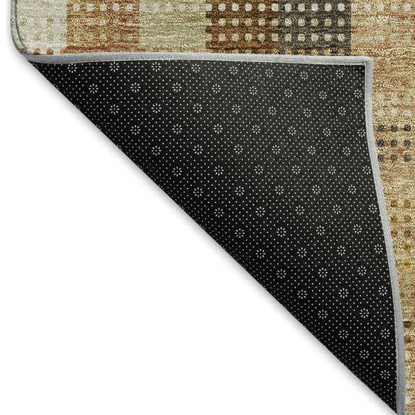 HomeRoots 9' X 12' Wheat Ivory & Copper Plaid Washable Area Rug with UV Protection for Homes & Patios 676517