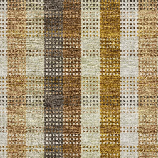 HomeRoots 9' X 12' Wheat Ivory & Copper Plaid Washable Area Rug with UV Protection for Homes & Patios 676517