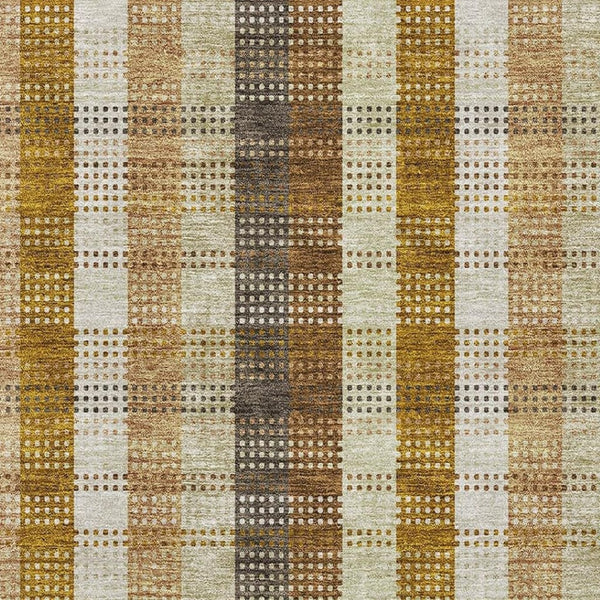 HomeRoots 9' X 12' Wheat Ivory & Copper Plaid Washable Area Rug with UV Protection for Homes & Patios 676517