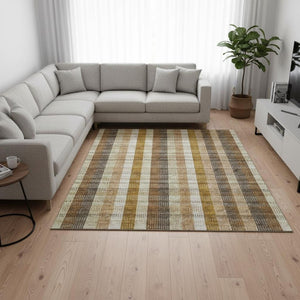 HomeRoots 10' X 14' Washable Wheat Ivory & Copper Plaid Area Rug - Durable, Stain Resistant & UV Protected 676518