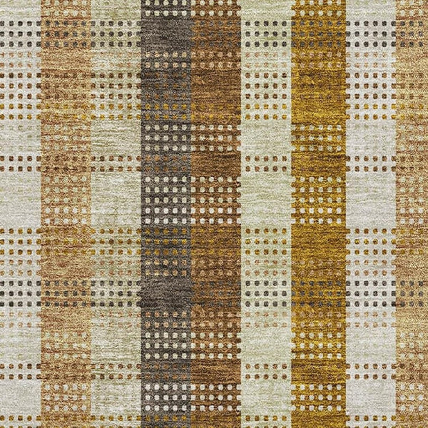HomeRoots 10' X 14' Washable Wheat Ivory & Copper Plaid Area Rug - Durable, Stain Resistant & UV Protected 676518
