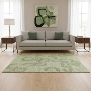 HomeRoots 5' X 8' Artichoke Green & Gray Geometric Washable Area Rug - Durable, UV-Protected, Easy Care Elegance 676520