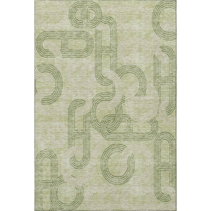 HomeRoots 5' X 8' Artichoke Green & Gray Geometric Washable Area Rug - Durable, UV-Protected, Easy Care Elegance 676520