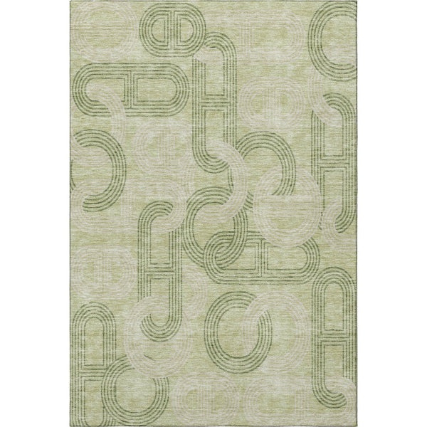 HomeRoots 5' X 8' Artichoke Green & Gray Geometric Washable Area Rug - Durable, UV-Protected, Easy Care Elegance 676520