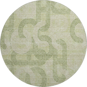 HomeRoots 8' Artichoke Green & Gray Geometric Washable Round Rug with UV Protection for Busy Homes & Kids 676521