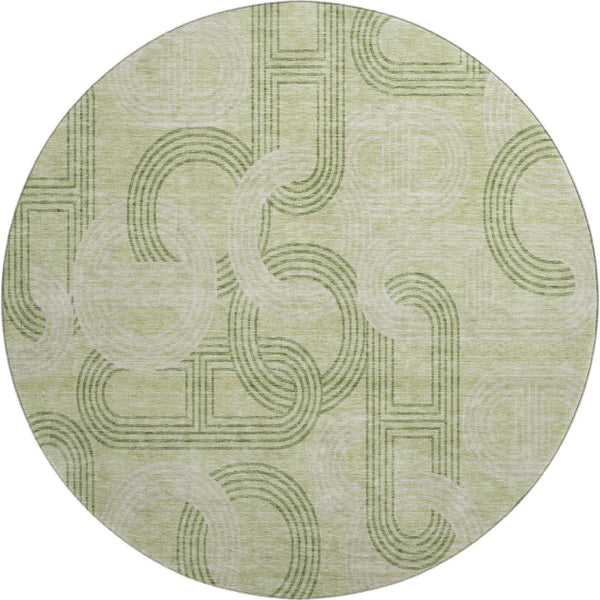 HomeRoots 8' Artichoke Green & Gray Geometric Washable Round Rug with UV Protection for Busy Homes & Kids 676521