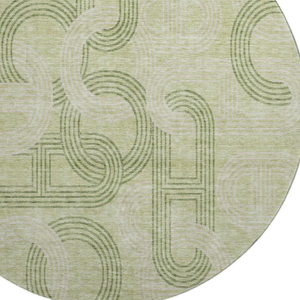 HomeRoots 8' Artichoke Green & Gray Geometric Washable Round Rug with UV Protection for Busy Homes & Kids 676521