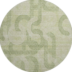 HomeRoots 8' Artichoke Green & Gray Geometric Washable Round Rug with UV Protection for Busy Homes & Kids 676521