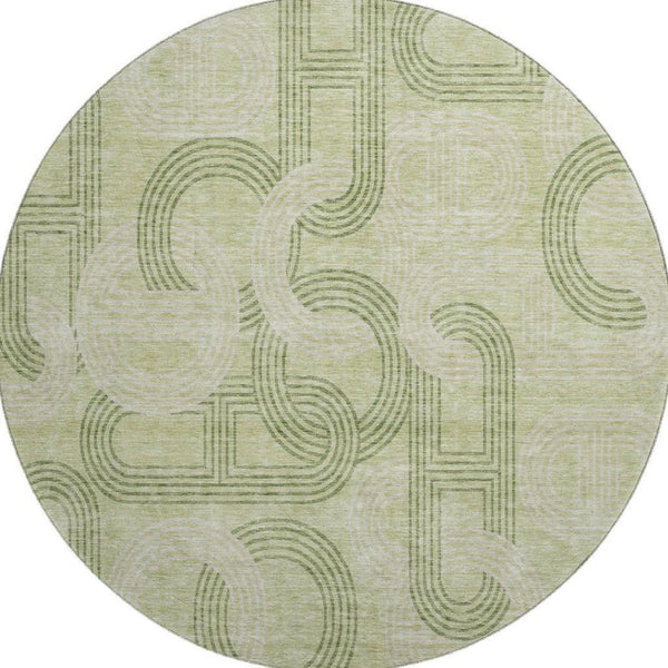 HomeRoots 8' Artichoke Green & Gray Geometric Washable Round Rug with UV Protection for Busy Homes & Kids 676521