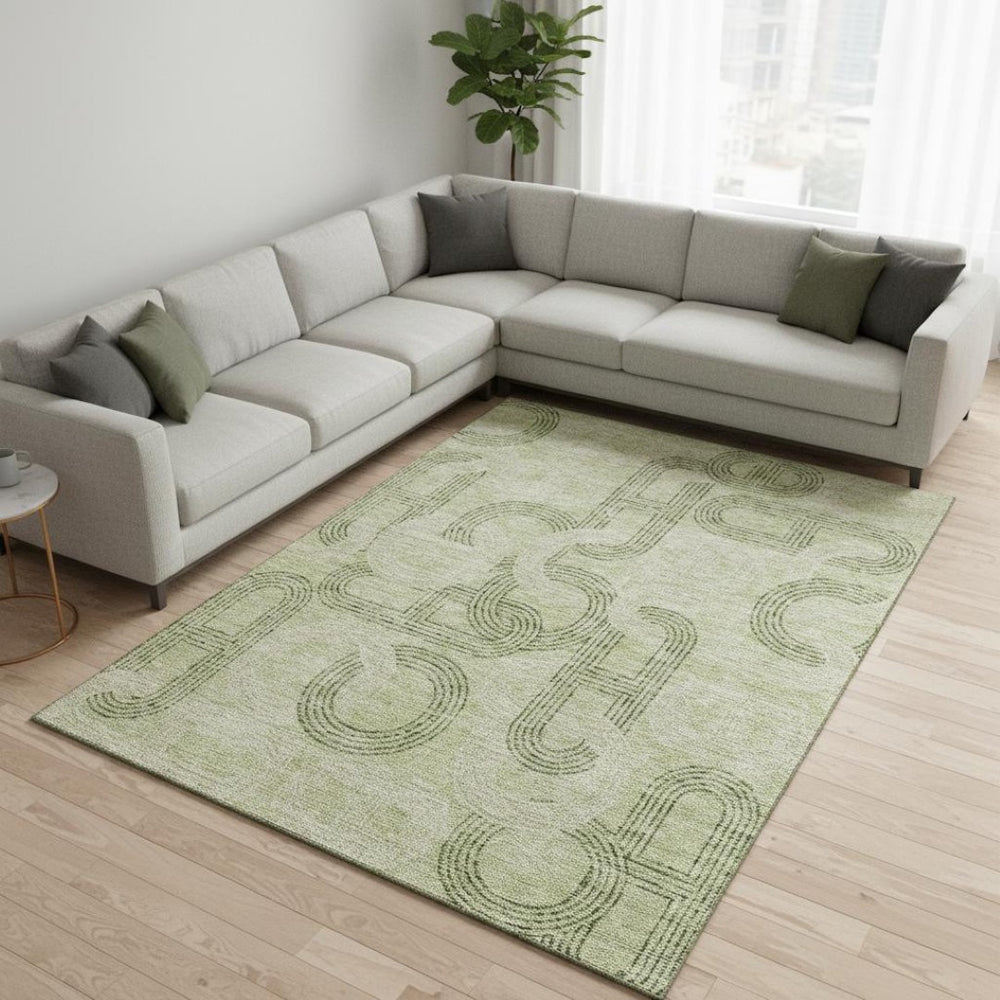 HomeRoots 8' X 10' Artichoke Green & Gray Geometric Washable Area Rug - UV Protected, Stain Resistant Design 676522
