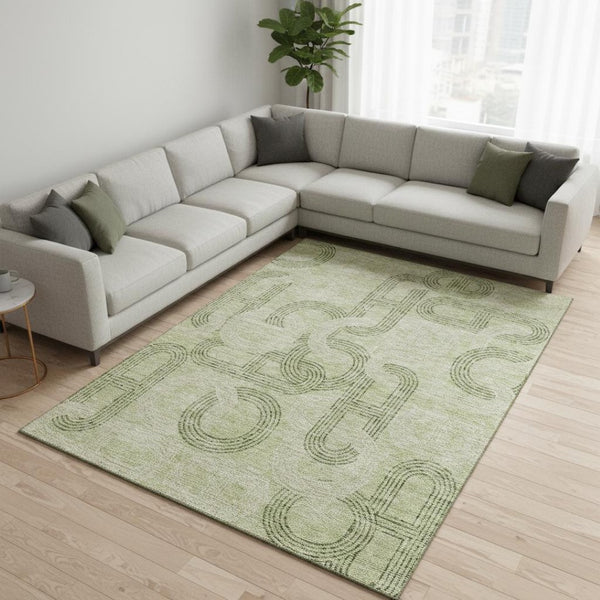 HomeRoots 8' X 10' Artichoke Green & Gray Geometric Washable Area Rug - UV Protected, Stain Resistant Design 676522