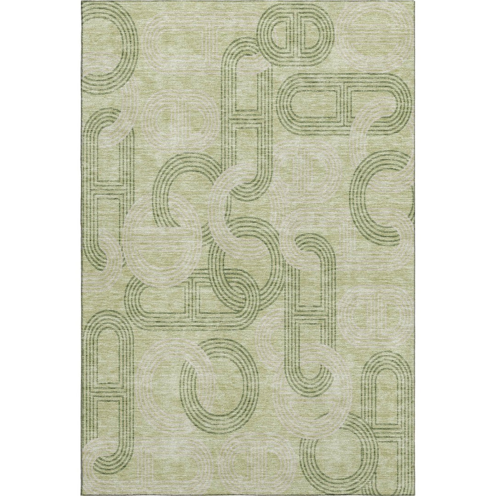 HomeRoots 8' X 10' Artichoke Green & Gray Geometric Washable Area Rug - UV Protected, Stain Resistant Design 676522