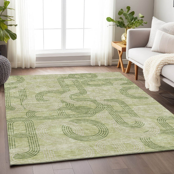 HomeRoots 9' X 12' Artichoke Green & Gray Geometric Area Rug - Washable, UV-Protected, Durable & Stylish Design 676523