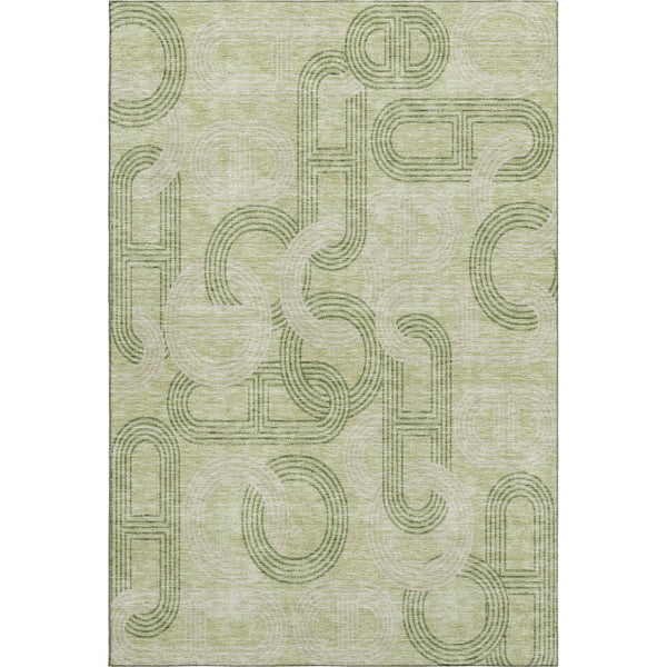 HomeRoots 9' X 12' Artichoke Green & Gray Geometric Area Rug - Washable, UV-Protected, Durable & Stylish Design 676523