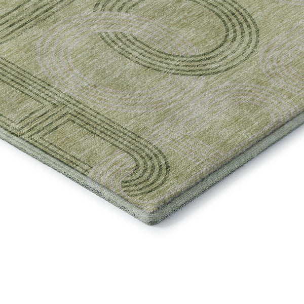 HomeRoots 9' X 12' Artichoke Green & Gray Geometric Area Rug - Washable, UV-Protected, Durable & Stylish Design 676523