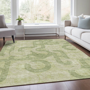 HomeRoots 9' X 12' Artichoke Green & Gray Geometric Area Rug - Washable, UV-Protected, Durable & Stylish Design 676523