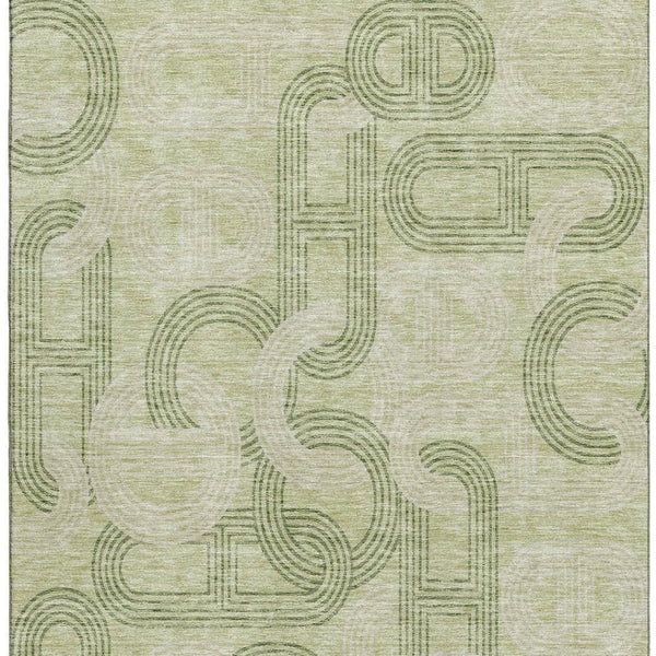HomeRoots 9' X 12' Artichoke Green & Gray Geometric Area Rug - Washable, UV-Protected, Durable & Stylish Design 676523