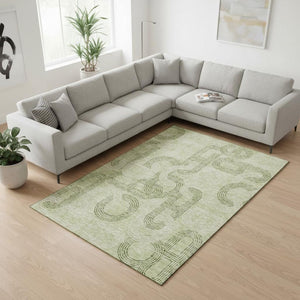 HomeRoots 10' X 14' Artichoke Green and Gray Geometric Area Rug - Stain-Resistant, UV Protected, Durable Design 676524