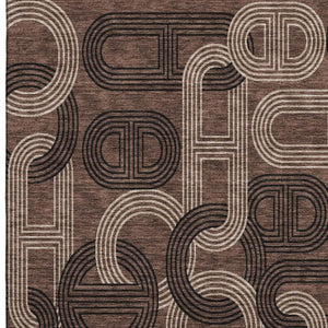 HomeRoots 5' Geometric Chocolate Black and Beige Area Rug - Washable, UV Protected, Durable for Everyday Living 676526