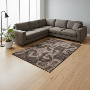 HomeRoots 8' X 10' Stylish Chocolate, Black & Beige Geometric Area Rug - Washable, UV-Protected, Durable Design 676528