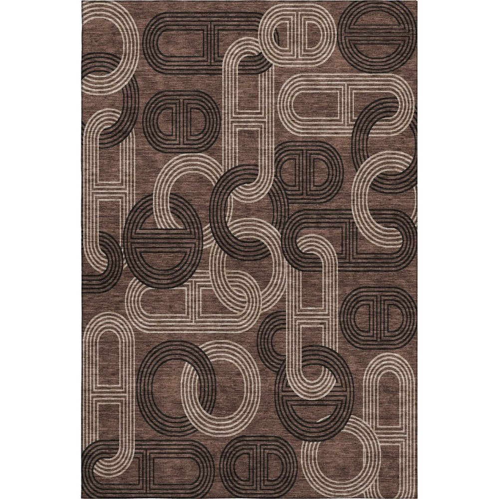 HomeRoots 8' X 10' Stylish Chocolate, Black & Beige Geometric Area Rug - Washable, UV-Protected, Durable Design 676528