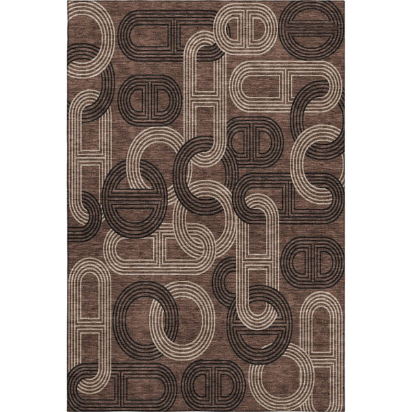 HomeRoots 8' X 10' Stylish Chocolate, Black & Beige Geometric Area Rug - Washable, UV-Protected, Durable Design 676528