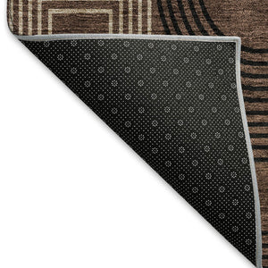 HomeRoots 8' X 10' Stylish Chocolate, Black & Beige Geometric Area Rug - Washable, UV-Protected, Durable Design 676528