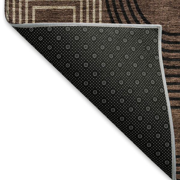 HomeRoots 8' X 10' Stylish Chocolate, Black & Beige Geometric Area Rug - Washable, UV-Protected, Durable Design 676528