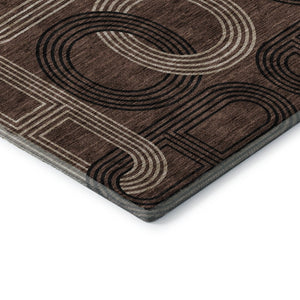 HomeRoots 8' X 10' Stylish Chocolate, Black & Beige Geometric Area Rug - Washable, UV-Protected, Durable Design 676528