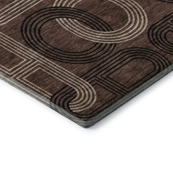 HomeRoots 8' X 10' Stylish Chocolate, Black & Beige Geometric Area Rug - Washable, UV-Protected, Durable Design 676528