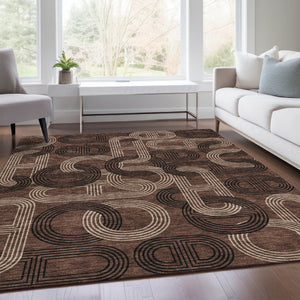 HomeRoots 8' X 10' Stylish Chocolate, Black & Beige Geometric Area Rug - Washable, UV-Protected, Durable Design 676528