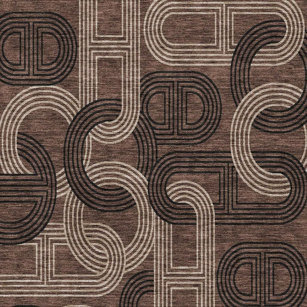 HomeRoots 8' X 10' Stylish Chocolate, Black & Beige Geometric Area Rug - Washable, UV-Protected, Durable Design 676528
