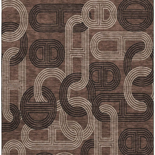 HomeRoots 8' X 10' Stylish Chocolate, Black & Beige Geometric Area Rug - Washable, UV-Protected, Durable Design 676528
