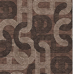 HomeRoots 9' X 12' Chocolate Black Beige Geometric Area Rug - Washable, Stain-Resistant, UV Protected Design 676529