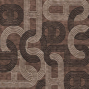 HomeRoots 10' Geometric Area Rug in Chocolate, Black & Beige - Washable, UV Protected & Stain Resistant Design 676530