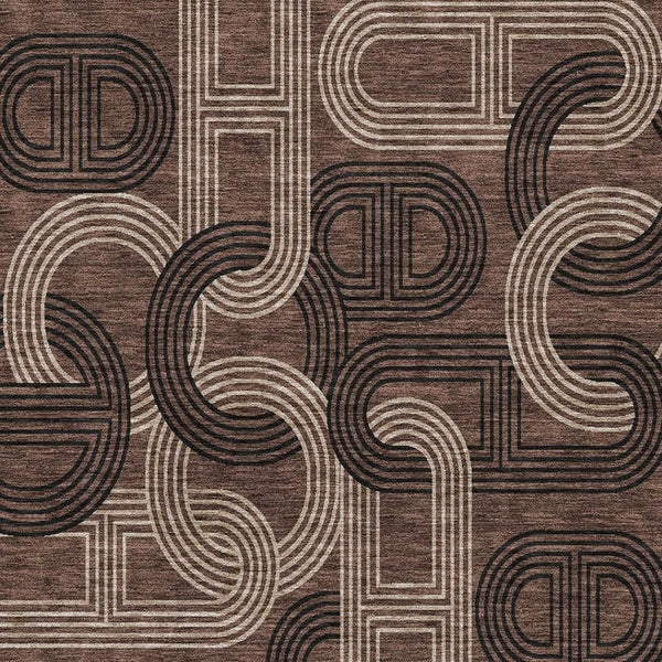 HomeRoots 10' Geometric Area Rug in Chocolate, Black & Beige - Washable, UV Protected & Stain Resistant Design 676530