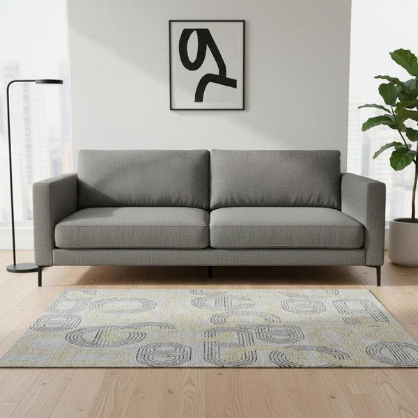 HomeRoots 5' X 8' Gray Charcoal & Gold Geometric Washable Area Rug with UV Protection, Durable & Stylish 676532
