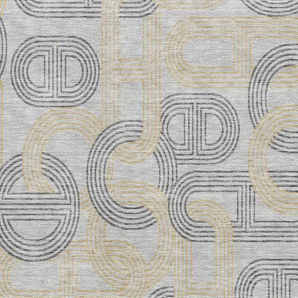 HomeRoots 5' X 8' Gray Charcoal & Gold Geometric Washable Area Rug with UV Protection, Durable & Stylish 676532